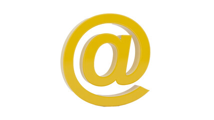 3D  yellow @ symbol against pure white background