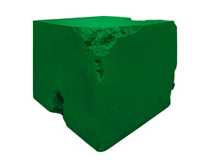 Rough green concrete alabaster block with natural texture and subtle imperfections, isolated on background with clipping path, perfect for art, sculpture, stage, pedestal, product displayed.