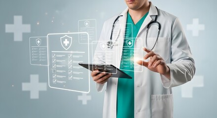 Doctor using modern tablet technology for patient care, enhancing healthcare efficiency with digital records and innovative medical solutions.