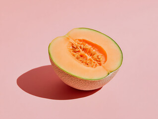 Fresh cut melon on a pink background.