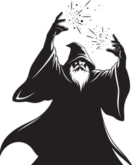 Wizard Casting Spell Black Robe White Beard Magic vector