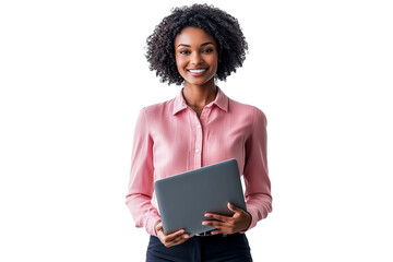 African beauty businesswoman with laptop on white