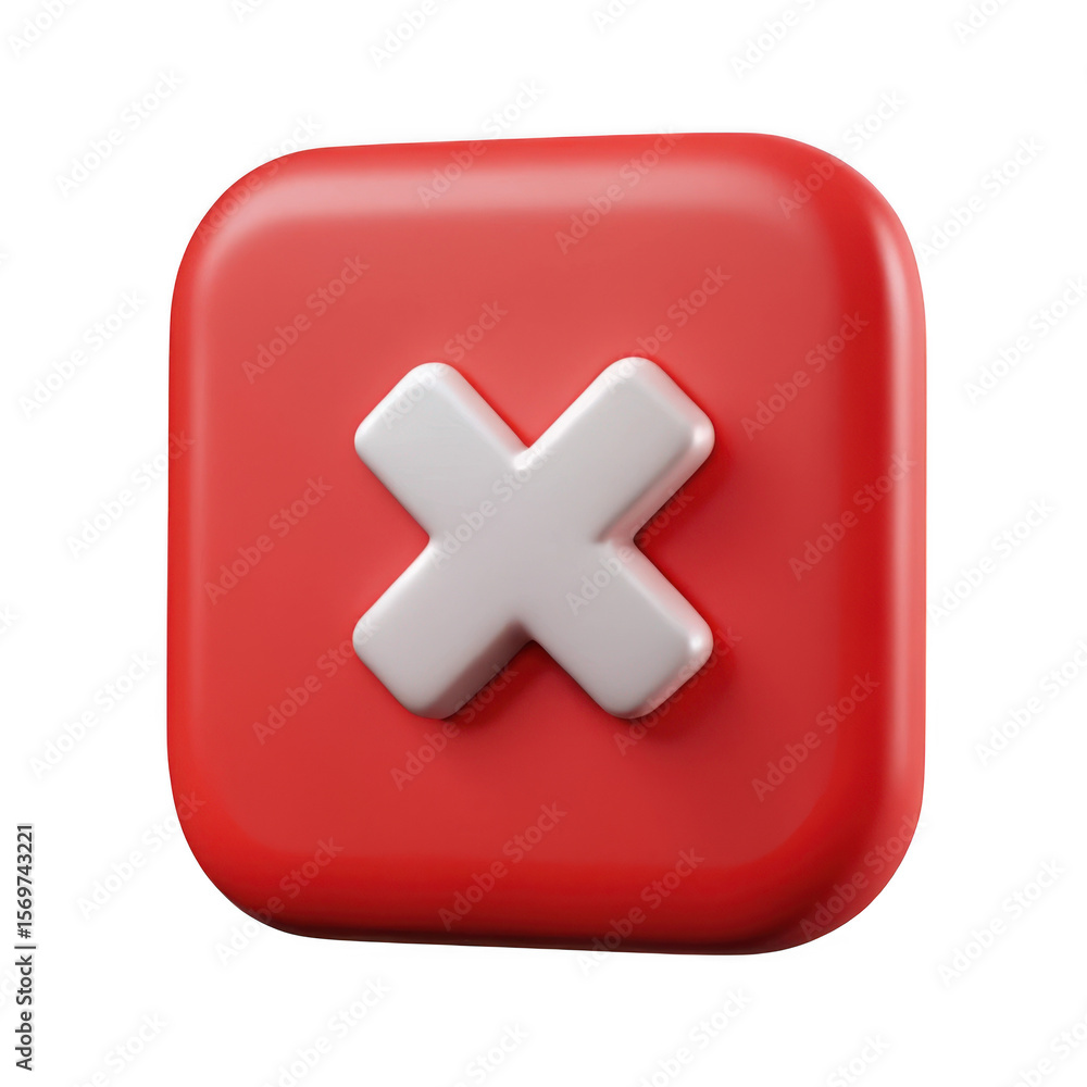 Fototapete A 3d rendered red square with rounded corners featuring a white cross symbol isolated on transparent background