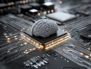 Digital brain on a microchip circuit board.