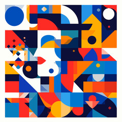 Geometric Abstract Background with Blue Orange and Red Shapes Decorative Modern Pattern for Creative Design