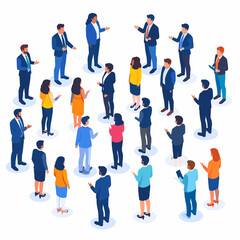 Obraz premium Large Group of Business Professionals in Isometric View Discussing Business Strategy in a Modern Setting Illustration
