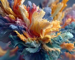 Multicolor paint explosion abstract with dripping tones and scattered flow