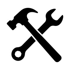 Hammer and wrench crossed icon symbolizing tools and repair work

