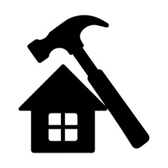Hammer and house icon symbolizing home construction and repair

