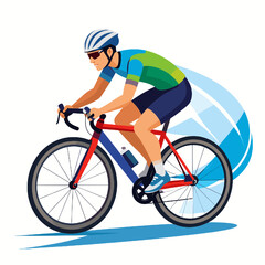 Obraz premium Man Riding Bicycle in Green and Blue Jersey with Helmet in an Outdoor Road Race Featuring Sport and Healthy Lifestyle