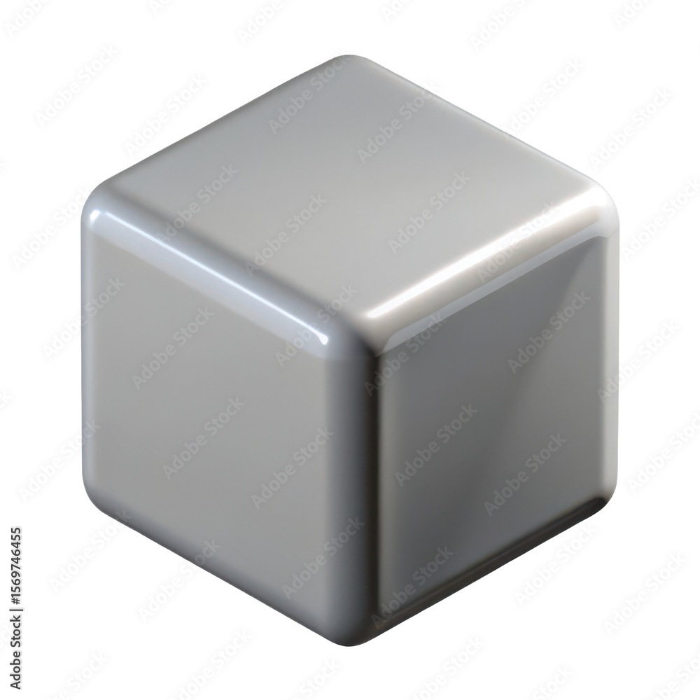 Poster isolated silver cube render for graphic design and d modeling with rounded edges on black background