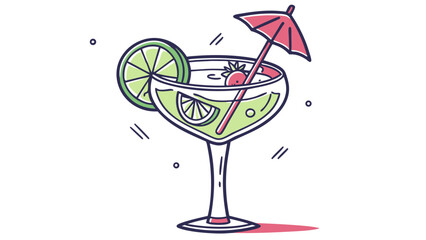 vector of coctail glass with lime and Umbrella