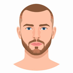 Portrait of a Man with Short Brown Hair Light Beard and Blue Eyes on a Plain White Background in Digital Art Style