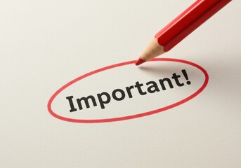 Red pencil highlights the word important within a red oval on a white paper background