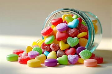 Glass jar filled with colorful candy sweets