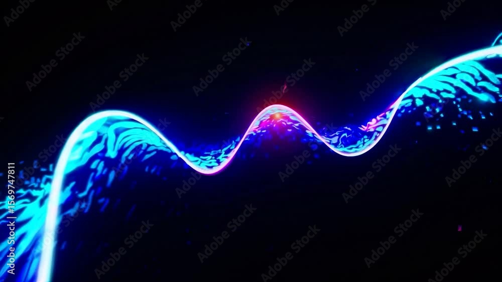 Poster neon energy waves colliding and exploding, creating vibrant light patterns against deep black backdr
