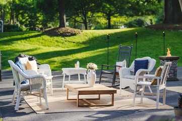 Outdoor patio set up with chairs and table