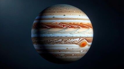 This stunning 3D, 4K image depicts Jupiter, the largest planet in our solar system, showcasing its vibrant bands of orange, red, and blue with the iconic Great Red Spot.