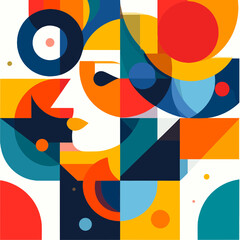 Vibrant Geometric Abstract Composition with Circles Triangles Squares and Colorful Pattern on White Background Modern and Decorative Design