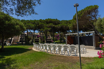 amphitheater, stage and chairs for entertainment programs in the hotel