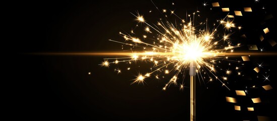 Radiant sparkler emitting golden sparks on a backdrop of elegant darkness