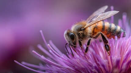 Honeybee on vibrant purple thistle