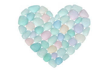 Pastel sea glass heart shape isolated on transparent background, colorful
