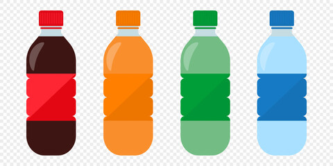 Soda bottles icon set. Flat vector water soda icons