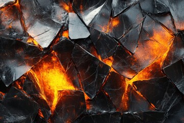 Fototapeta premium Molten glow shines through fractured glass pieces