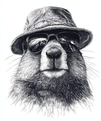 Stylized animal wearing sunglasses and a hat.