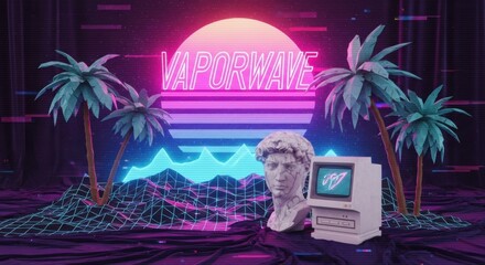 Retro Synthwave Vibes with a Digital Sunset Aesthetic
