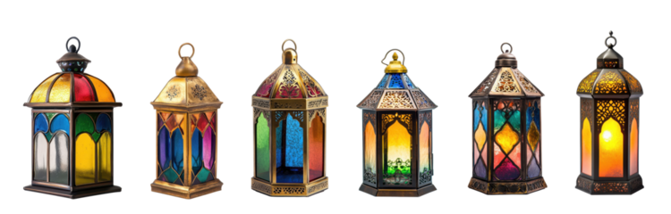 Colorful lanterns in traditional arabic style with stained glass