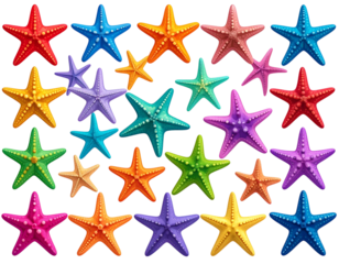 Vibrant Tropical Starfish Collection Isolated on Transparent Background PNG