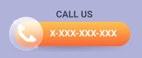 Glass morphism call us orange label. Vector web contact sign