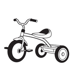 Fototapeta premium Classic black and white illustration of a child's tricycle on a white background