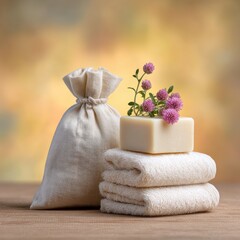 Organic therapy essentials with handmade soap and natural elements home spa wellness decor tranquil setting