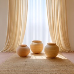 Organic therapy space featuring smooth ceramic pots modern interior minimalist design peaceful environment artistic view