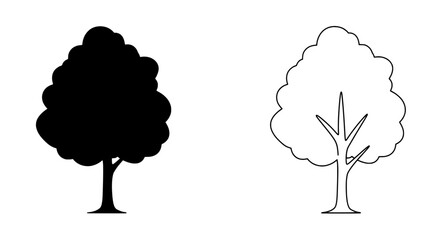 Silhouette Trees in Contrast: Two stylized tree silhouettes stand side-by-side. One in solid black and other outlined in a pure white, evoking a sense of nature's design, clean simplicity.