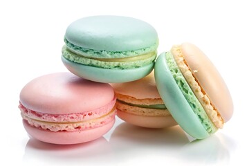 Pastel Macarons: Delicate French Pastries, Sweet Treats, Gourmet Dessert, Culinary Photography, White Background