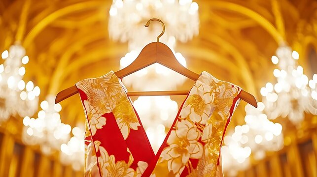 Worn wooden hanger holding a traditional Japanese yukata in a peaceful, vintage room bathed in gentle diffuse lighting