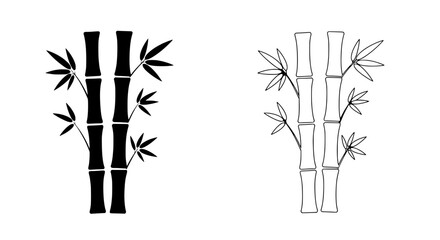 Bamboo Silhouette and Outline: A striking graphical representation of bamboo stalks, showcasing the plant's distinctive segments and delicate leaves in both silhouette and outline styles.