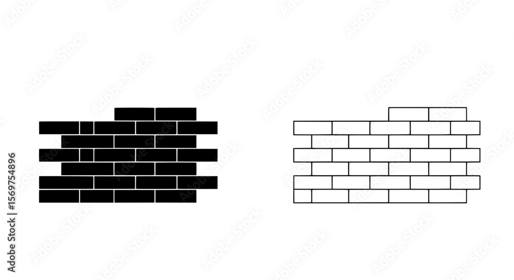 Poster brick wall pattern: two variations of a brick wall pattern; one solid black and one outlined in whit