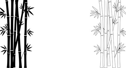 Bamboo Silhouette Graphic: Elegant black and white graphic design featuring bamboo stalks and leaves, perfect for adding a touch of nature to any project.  