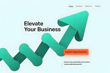 Business growth website landing page with green 3D arrow elevate success concept modern web design interface marketing template layout