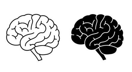 Brain Icons: A set of brain icons, one in outline and one filled, symbolizes intellect and ideas.