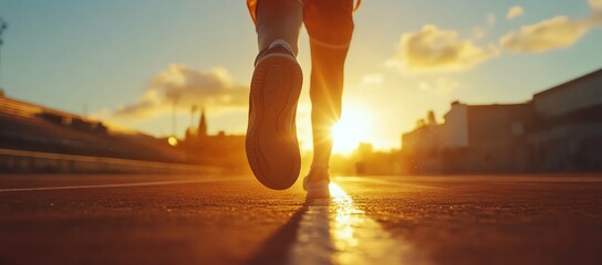 Runner on a track at sunset, capturing motion and energy.
