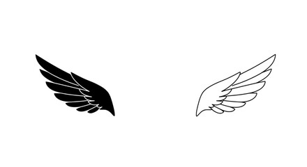Wings Icon: A pair of symmetrical wing illustrations, one solid black and the other outlined in stark white, suggesting concepts of freedom, flight, or aspiration.