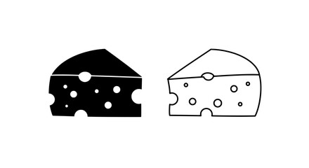 Cheese Graphic: A captivating graphic art illustration, with a stylish design with two slices of cheese, one in striking black, the other in elegant line art.