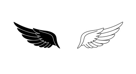Fototapeta premium Black and White Winged Harmony: A minimalistic rendering of a pair of stylized wings, one in striking black and the other in pristine white, conveying a sense of balance and duality.