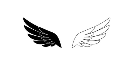 Angel Wing Symbolism: A pair of wings, one in solid black and the other in white outline, symbolize the dichotomy of good and evil, light and darkness, in a minimalist design.
